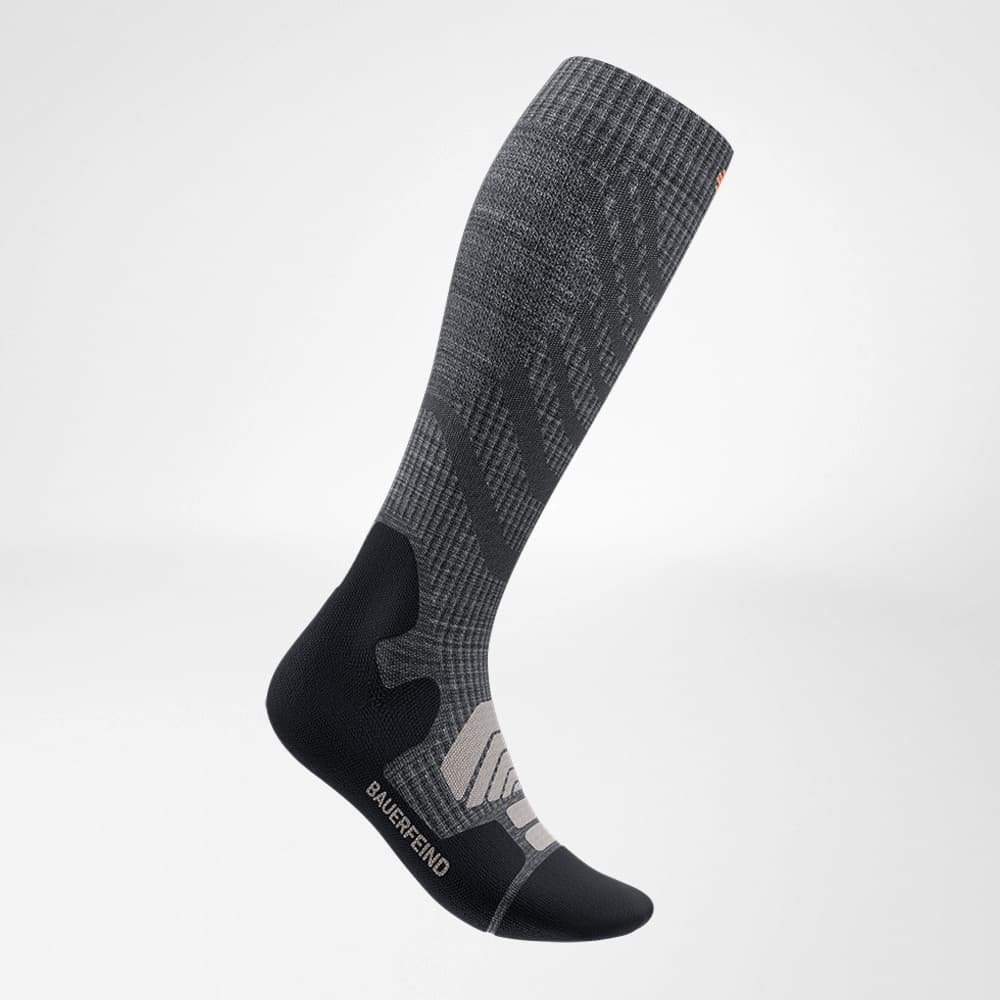 Side view of the merino hiking socks in dark gray