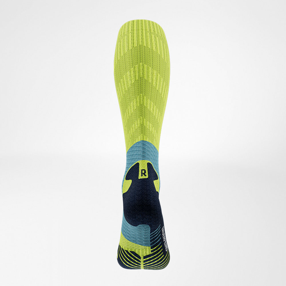 Back view of the blue -yellow trail run - running socks