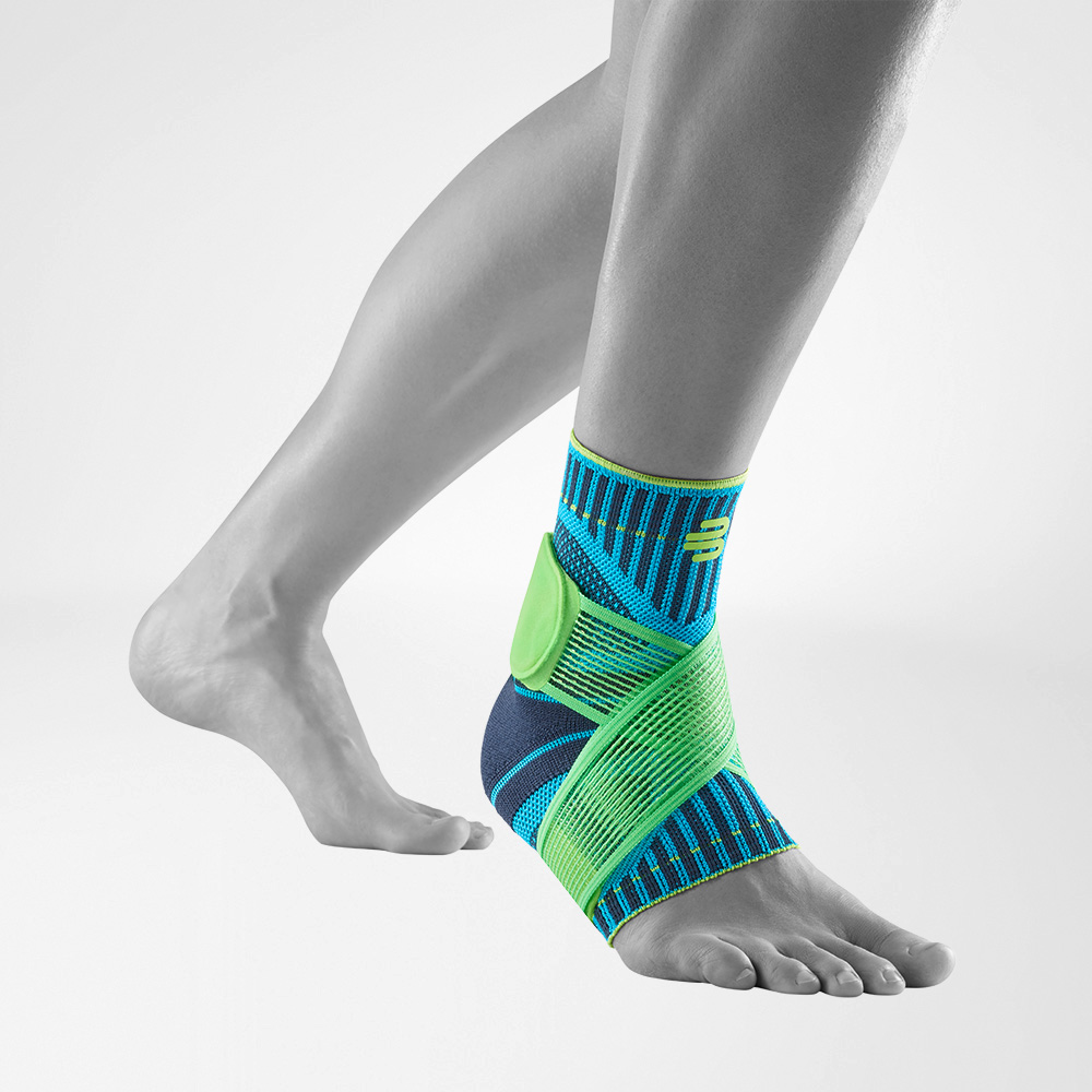 Lateral complete view of the Rivera colored ankle bandage on the stylized gray foot