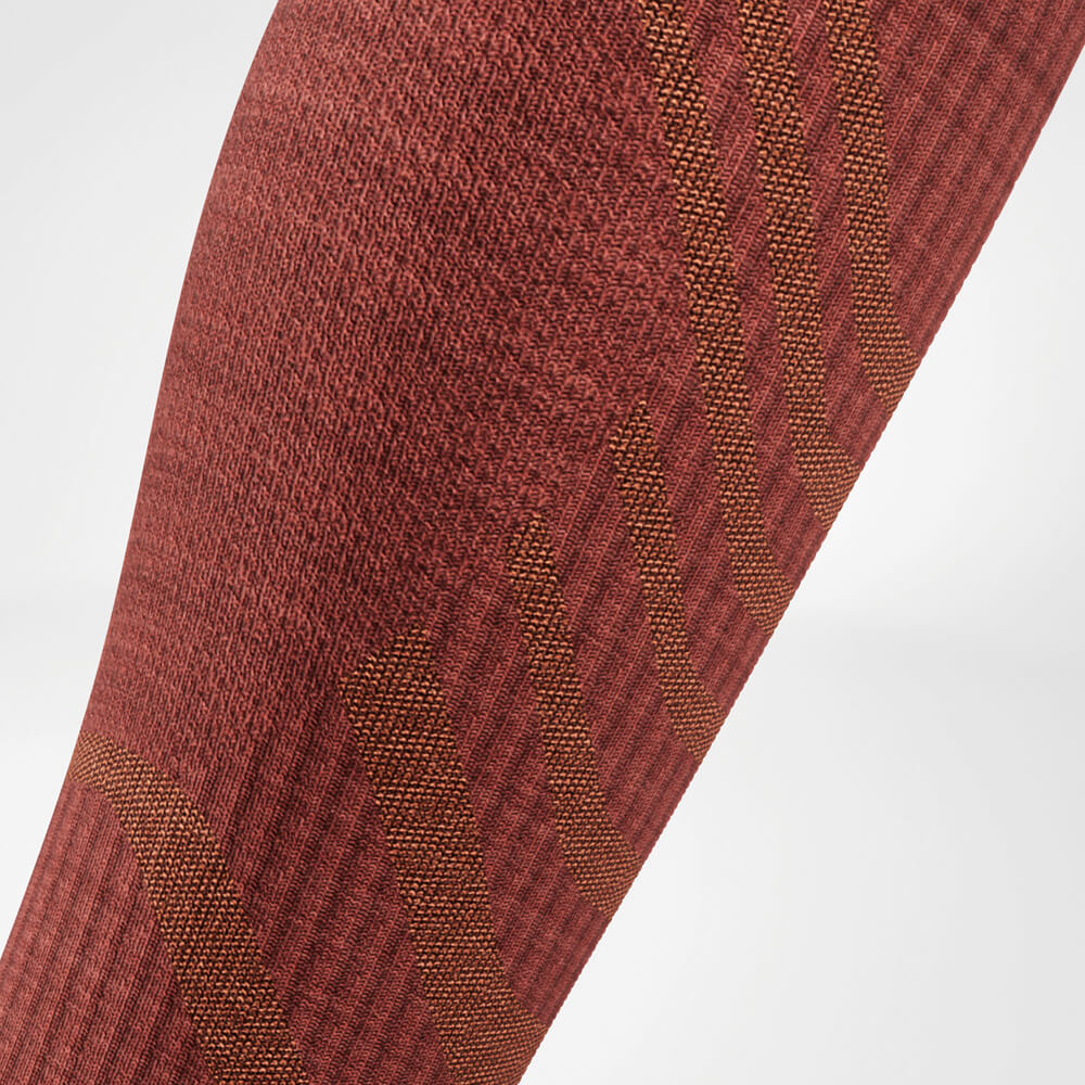 Detailed view of the knit pattern on the calf of the Merino Outdoor Socks in Garnet.
