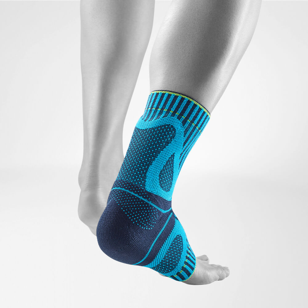 Back complete view of the Rivera colored Achilles tendon bandage on a stylized gray foot