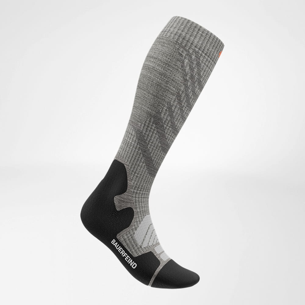 Side view of the merino hiking socks in light gray